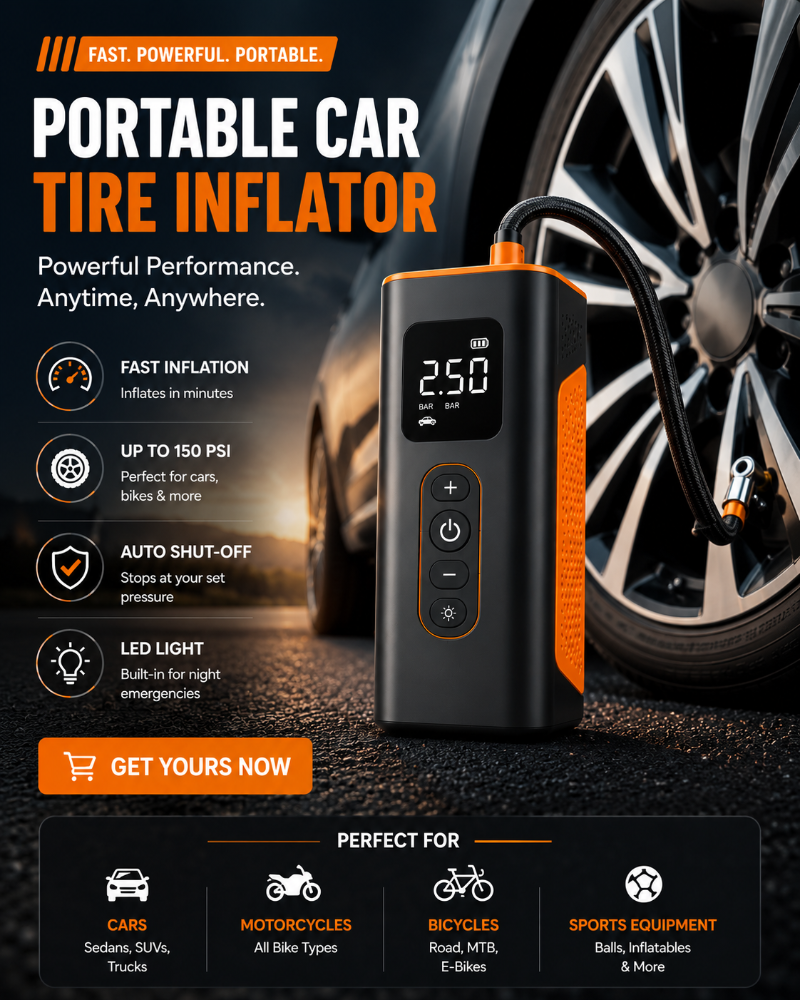 Portable Car Air Compressor 3X Faster 150PSI Cordless Tire Inflator Pump with Digital Gauge for Car Motorcycle Bike Air Pump